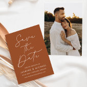 Moderne Script Terracotta Foto Save The Date