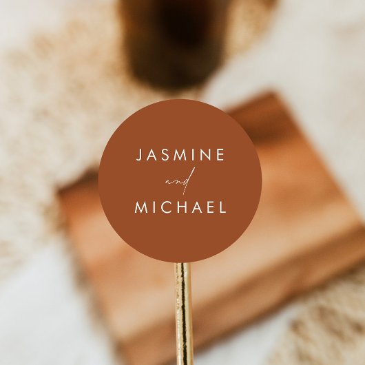 Moderne Script Terracotta Huwelijksenvelop Afdicht Ronde Sticker