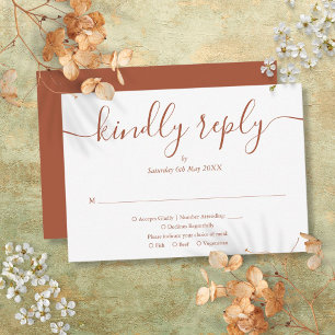 Moderne Script Terracotta Huwelijksmaaltijdkeuze RSVP Kaartje