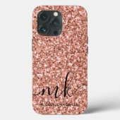 Moderne Script Trendy Roze Gouden Glitter Monogram Case-Mate iPhone Case (Achterkant)