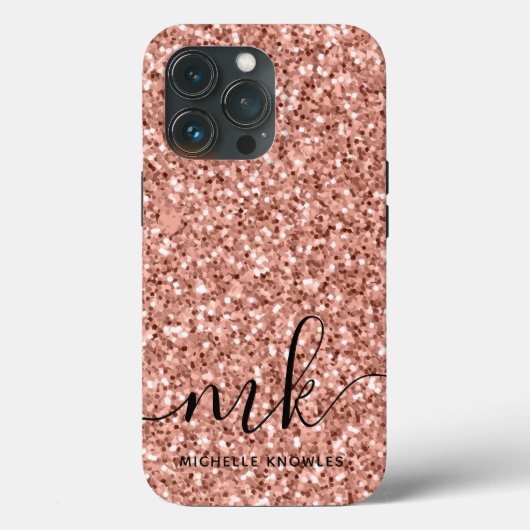 Moderne Script Trendy Roze Gouden Glitter Monogram Case-Mate iPhone Case (Achterkant)