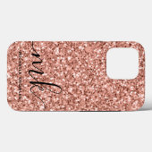 Moderne Script Trendy Roze Gouden Glitter Monogram Case-Mate iPhone Case (Achterkant (horizontaal))