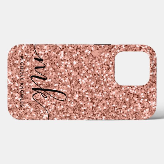 Moderne Script Trendy Roze Gouden Glitter Monogram Case-Mate iPhone Case (Achterkant (horizontaal))