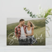 Moderne script trendy save the date fotokaart (Staand voorkant)