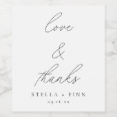 Moderne Script Trouwcadeau Love & Thanks Wijn Etiket (Enkel label)