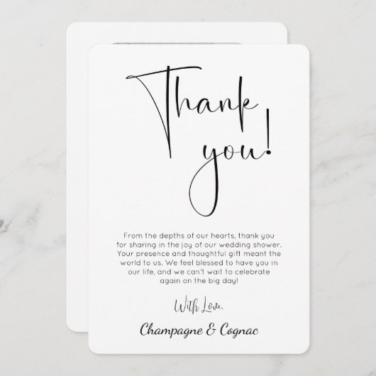 Moderne Script Trouwdouche Foto Dank u kaart (Voorkant / Achterkant)