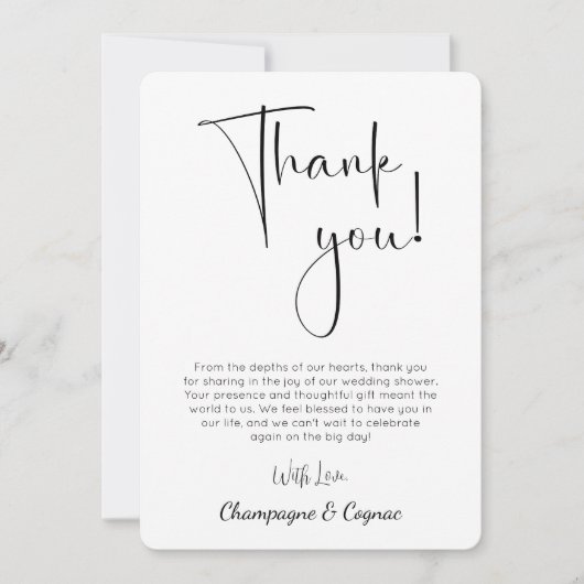 Moderne Script Trouwdouche Foto Dank u kaart (Voorkant)
