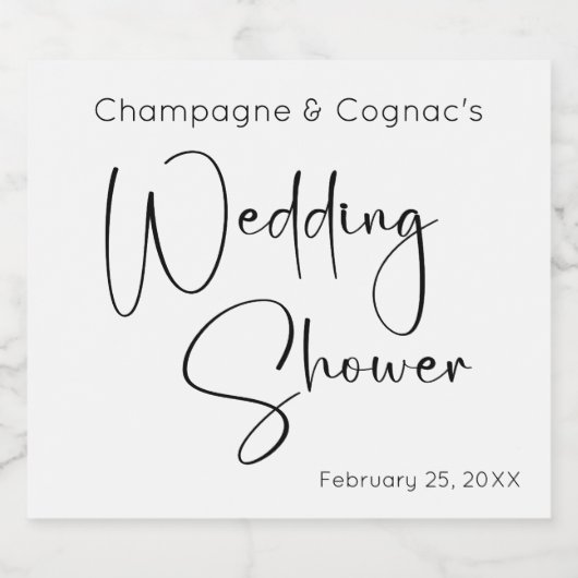 Moderne Script Trouwdouche Sparkling Wijnetiket (Enkel label)