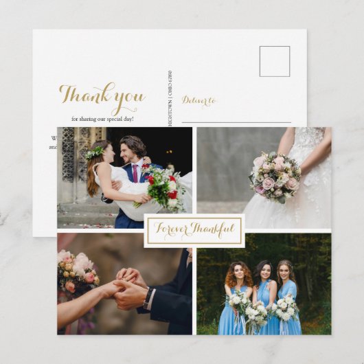 Moderne Script Trouwfoto Collage Bedankt Briefkaart (Voorkant / Achterkant)