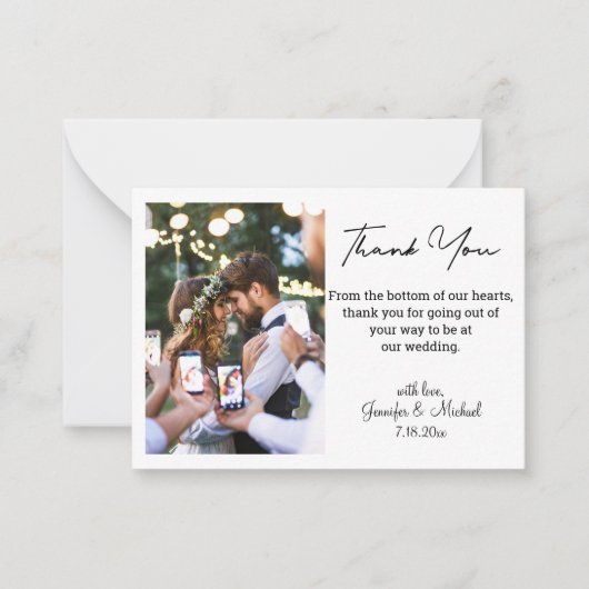 Moderne script trouwfoto Dank u chic Notitiekaartje (Voorkant)