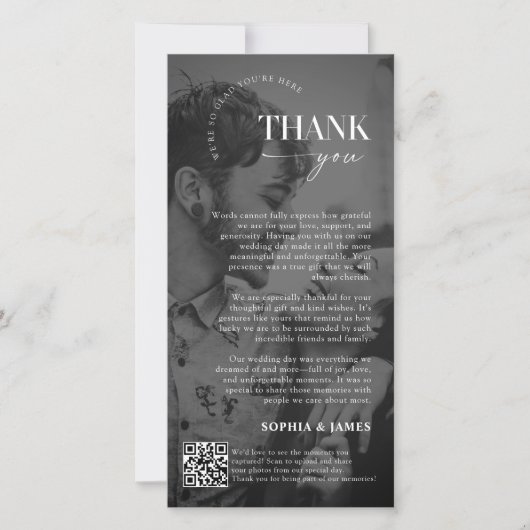 Moderne Script Trouwfoto Dank u kaart QR-code (Voorkant)