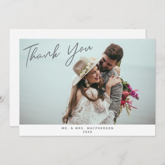Moderne Script Trouwfoto Flat Dank u kaart (Voorkant / Achterkant)