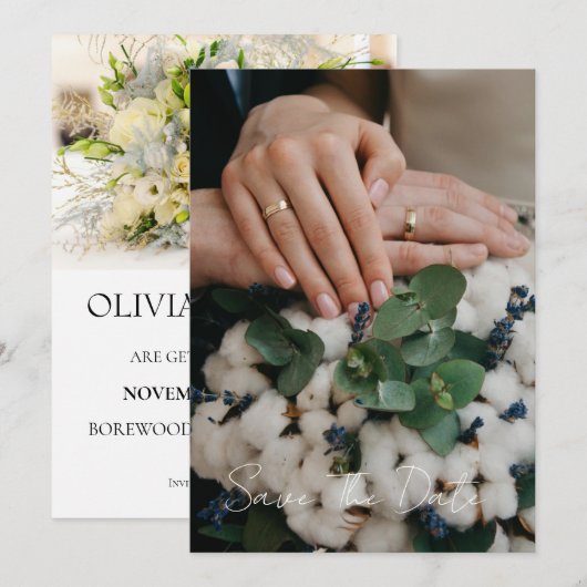 Moderne Script Trouwfoto Save The Date (Voorkant / Achterkant)