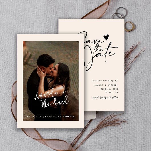 Moderne Script Trouwfoto Save The Date