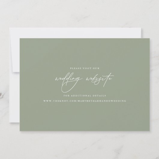 Moderne Script Trouwwebsite Sage Foto Save The Date (Achterkant)
