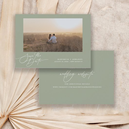 Moderne Script Trouwwebsite Sage Foto Save The Date
