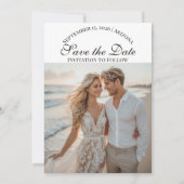 Moderne Script Twee Strandfoto's Bestemming Huweli Save The Date (Achterkant)