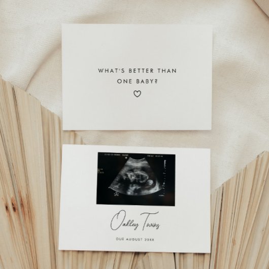Moderne Script Tweeling Minimalistische Baby Zwang Aankondiging