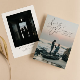 Moderne Script Typografie Bruiloft Save the Date Kaart