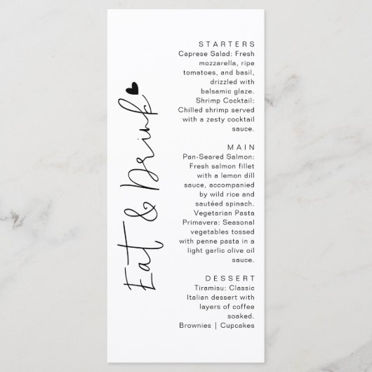 Moderne script typografie | Eten & Drinken Bruilof Menu (Voorkant)