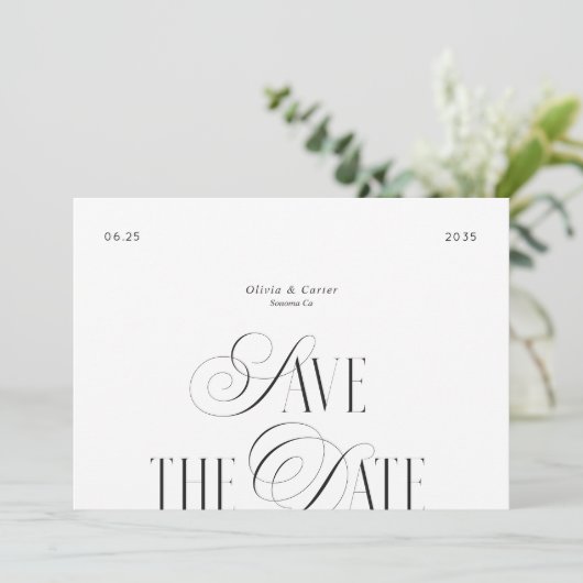 Moderne script typografie foto save the date (Staand voorkant)