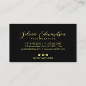 Moderne Script typografie Geel en Zwarte Foto Visitekaartje (Achterkant)