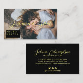 Moderne Script typografie Geel en Zwarte Foto Visitekaartje (Voorkant / Achterkant)