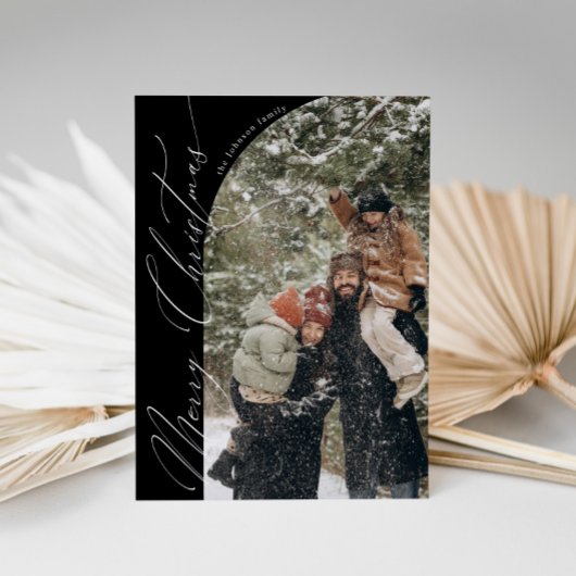 Moderne Script Typografie Half Arch Foto Kerstmis Feestdagenkaart