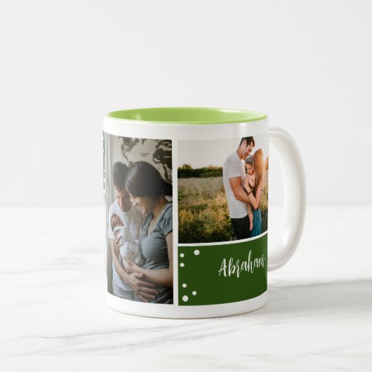 Moderne Script Typografie Kerst Groene Foto Tweekleurige Koffiemok (Voorkant rechts)