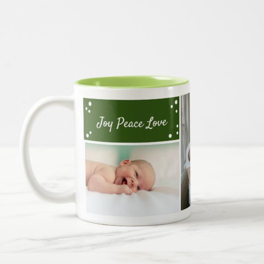 Moderne Script Typografie Kerst Groene Foto Tweekleurige Koffiemok (Links)