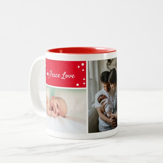 Moderne Script Typografie Kerst Rood Foto Tweekleurige Koffiemok (Voorkant links)