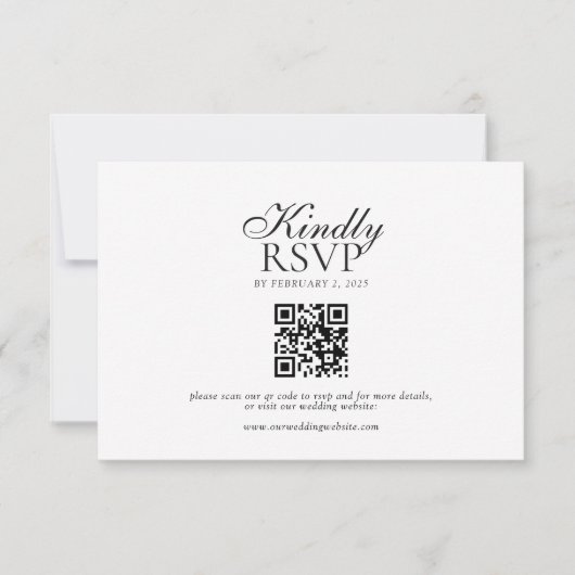 Moderne Script Typografie Qr Code Bruiloft RSVP Kaartje (Voorkant)