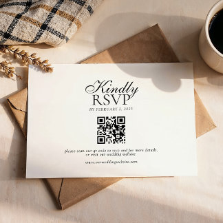 Moderne Script Typografie Qr Code Bruiloft RSVP Kaartje