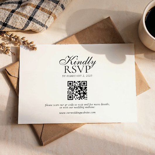 Moderne Script Typografie Qr Code Bruiloft RSVP Kaartje