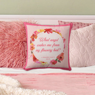 Moderne Script Typografie Roze Bloemen Quote Kussen