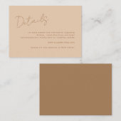 Moderne script typografie Terracotta huwelijksdeta Informatiekaartje (Voorkant / Achterkant)