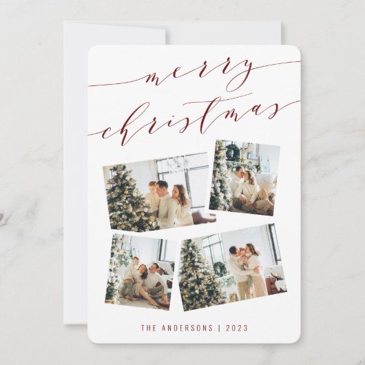 Moderne Script Typografie Vrolijk Kerstfeest Foto Feestdagenkaart (Voorkant)