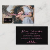 Moderne Script typografie zwart en roze foto Visitekaartje (Voorkant / Achterkant)