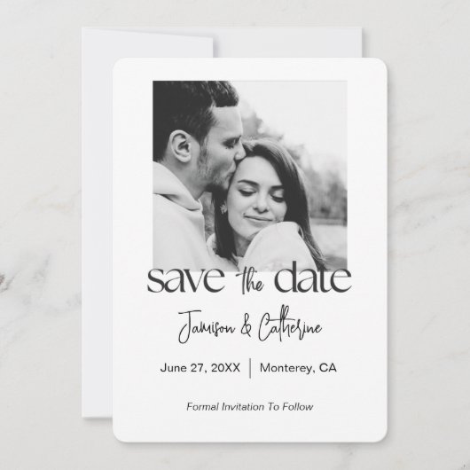 Moderne Script Typografie Zwart-wit Foto Save The Date (Voorkant)