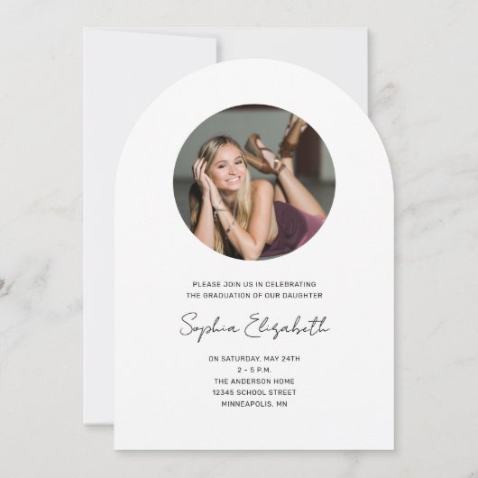 Moderne Script Typography Foto Afstuderen Arch Kaart (Achterkant)