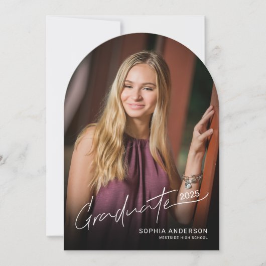 Moderne Script Typography Foto Afstuderen Arch Kaart (Voorkant)