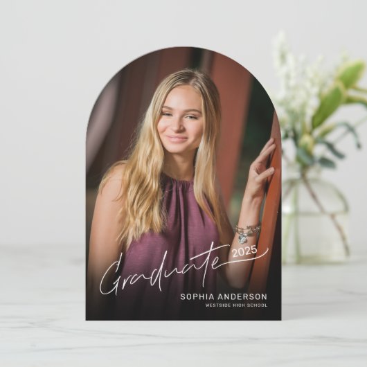 Moderne Script Typography Foto Afstuderen Arch Kaart (Staand voorkant)