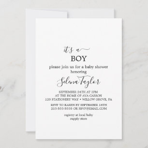 Moderne script   Uitnodiging voor It's a Boy Baby 