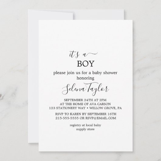 Moderne script | Uitnodiging voor It's a Boy Baby  (Voorkant)