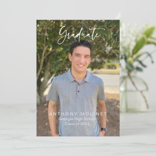 Moderne Script Verklaring Afstudeerfoto Kaart (Staand voorkant)