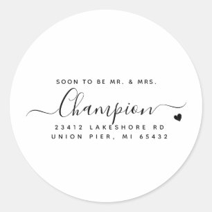 Moderne Script Verloving Retouradres Ronde Sticker