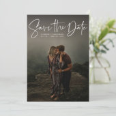 Moderne script verticale foto save the date (Staand voorkant)