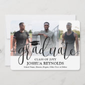 Moderne Script Vier Foto Zwart Wit Afstuderen Aankondiging (Voorkant)