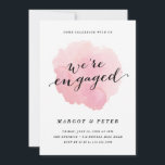 Moderne Script Waterverf Engagement Party Kaart<br><div class="desc">De uitnodiging van de Waterverf Spotlight-verlovingspartij is voorzien van een zachte, schilderachtige roze waterverf in het midden met contrasterende moderne zwarte kalligrafie op een elegante witte achtergrond. Bezoek de Stacey Meacham winkel voor andere producten om dit ontwerp, met inbegrip van kaarten RSVP, omsluitingskaarten, zegels, envelopetiketten, lijstaantallen en meer aan te...</div>