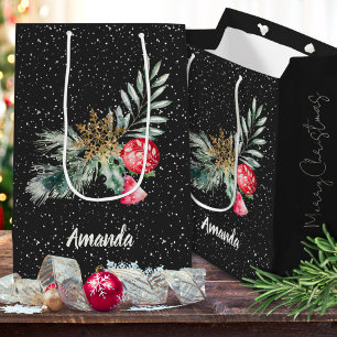 Moderne script Waterverf laat vrolijke kerst achte Medium Cadeauzakje